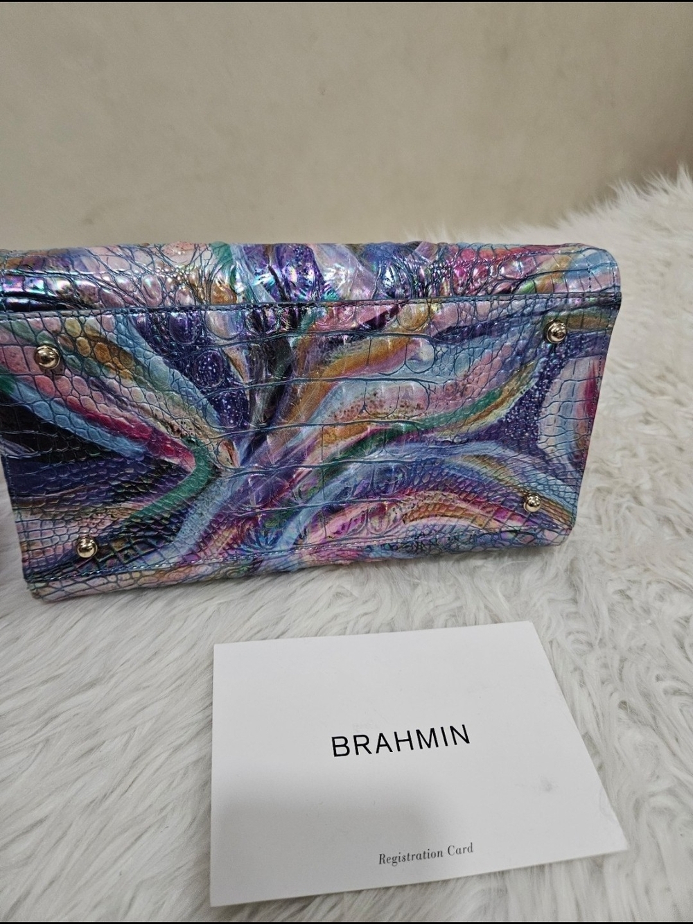 Brahmin Multicolor Croc-Embossed Leather Satchel - Picture 4 of 5